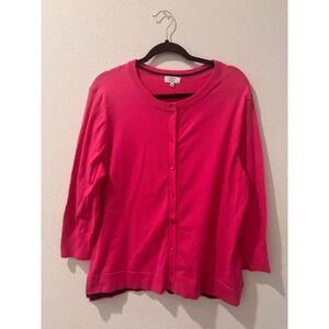 Crown & Ivy Bright Pink Button Front 3/4 Sleeve Cardigan Sweater Plus Size 1X